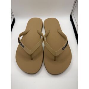 Balenciaga Rubber Logo Flip Flops Brown
